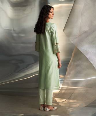 Mint green embroidered chanderi kurta set 4