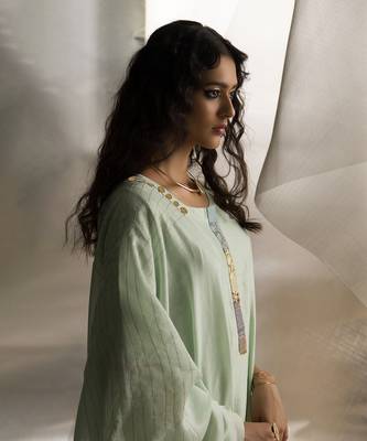 Mint green embroidered chanderi kurta set 5
