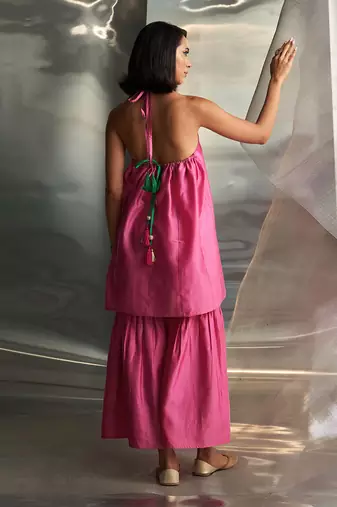 Bloom pink embroidered chanderi kurta set