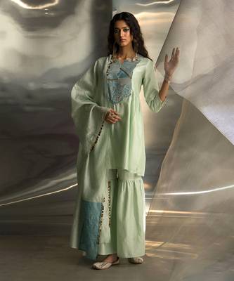 Mint green embroidered chanderi sharara sets 1