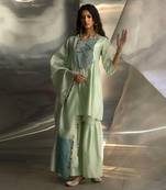 Mint green embroidered chanderi sharara sets