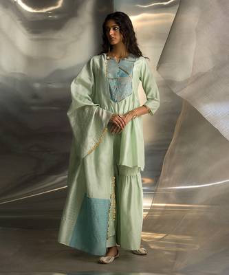 Mint green embroidered chanderi sharara sets 2