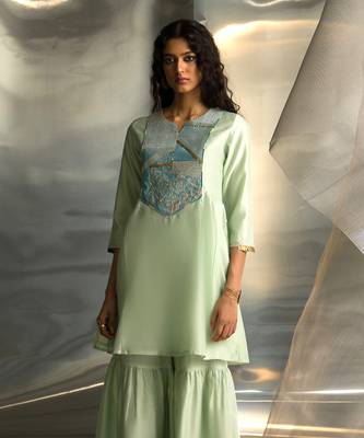Mint green embroidered chanderi sharara sets 3