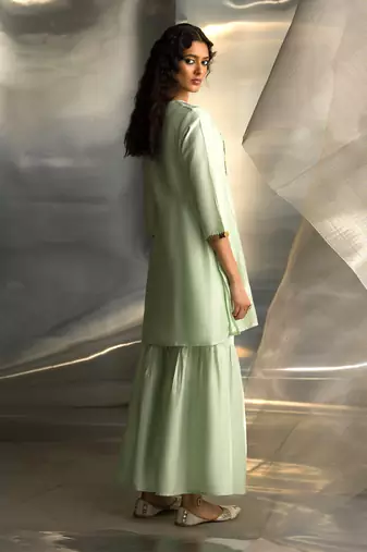 Mint green embroidered chanderi sharara sets
