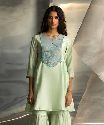 Mint green embroidered chanderi sharara sets 5