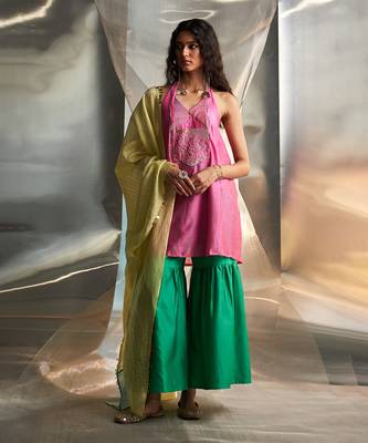 Bloom pink embroidered chanderi sharara sets 1