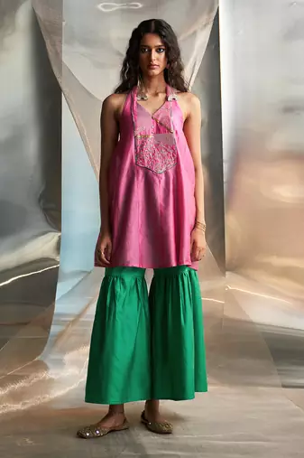 Bloom pink embroidered chanderi sharara sets