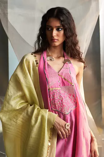 Bloom pink embroidered chanderi sharara sets