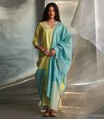 Butter yellow embroidered chanderi kurta set