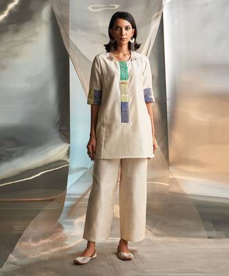 Ivory embroidered chanderi kurta set 2