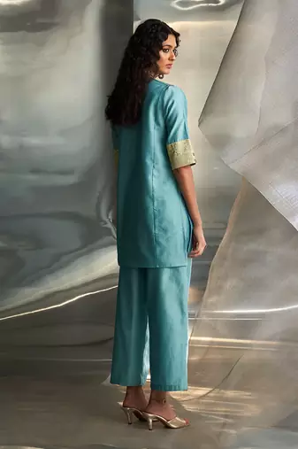 Powder blue embroidered chanderi kurta set