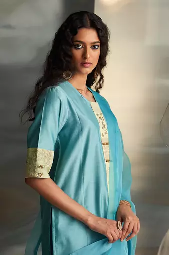 Powder blue embroidered chanderi kurta set