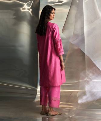 Bloom pink embroidered chanderi kurta set 3