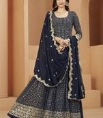 Designer navy blue faux georgette embroidery anarkali suit