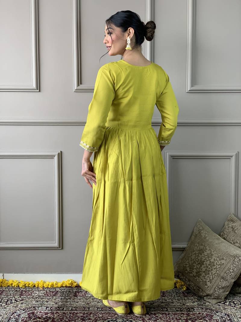 Lemon Viscose Rayon Fabric Straight Kurta, Pant and Dupatta Set