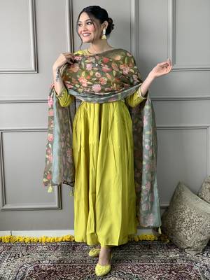 Lemon Viscose Rayon Fabric Straight Kurta, Pant and Dupatta Set 3