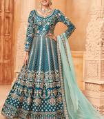 Designer turquoise art silk embroidery anarkali suit