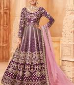 Designer wine art silk embroidery anarkali suit