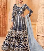 Designer navy blue art silk embroidery anarkali suit
