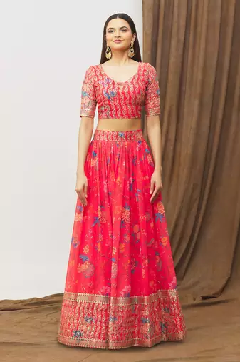 Digital Print Georget Multi Sequnce Work Lehenga Choli With Unstitched Blouse and Stitched print Dupatta For Women