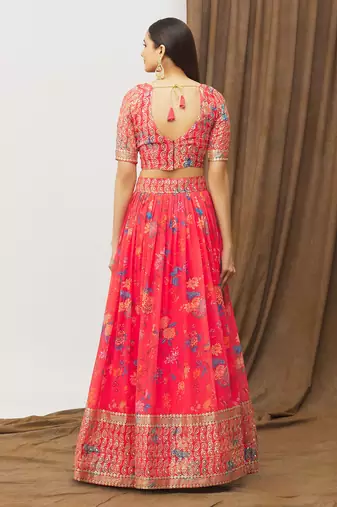Digital Print Georget Multi Sequnce Work Lehenga Choli With Unstitched Blouse and Stitched print Dupatta For Women