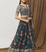 Digital Print Georget Multi Sequnce Work Lehenga Choli With Unstitched Blouse and Stitched print Dupatta For Women