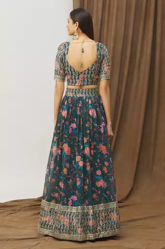 Digital Print Georget Multi Sequnce Work Lehenga Choli With Unstitched Blouse and Stitched print Dupatta For Women