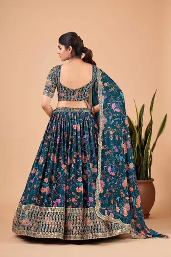 Digital Print Georget Multi Sequnce Work Lehenga Choli With Unstitched Blouse and Stitched print Dupatta For Women
