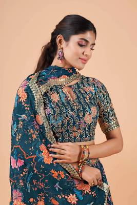 Digital Print Georget Multi Sequnce Work Lehenga Choli With Unstitched Blouse and Stitched print Dupatta For Women 5
