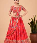 Digital Print Georget Multi Sequnce Work Lehenga Choli With Unstitched Blouse and Stitched print Dupatta For Women