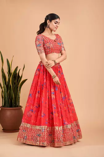 Digital Print Georget Multi Sequnce Work Lehenga Choli With Unstitched Blouse and Stitched print Dupatta For Women