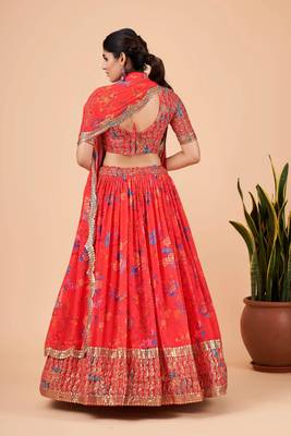 Digital Print Georget Multi Sequnce Work Lehenga Choli With Unstitched Blouse and Stitched print Dupatta For Women 4