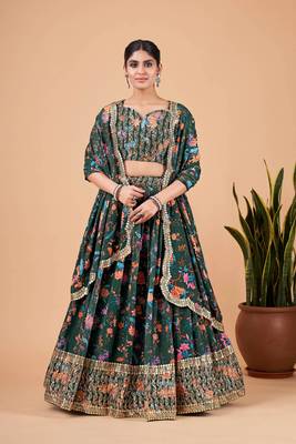 Digital Print Georget Multi Sequnce Work Lehenga Choli With Unstitched Blouse and Stitched print Dupatta For Women 1