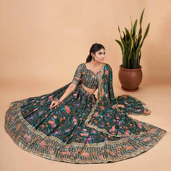 Digital Print Georget Multi Sequnce Work Lehenga Choli With Unstitched Blouse and Stitched print Dupatta For Women 2