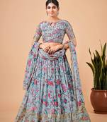 Digital Print Georget Multi Sequnce Work Lehenga Choli With Unstitched Blouse and Stitched print Dupatta For Women