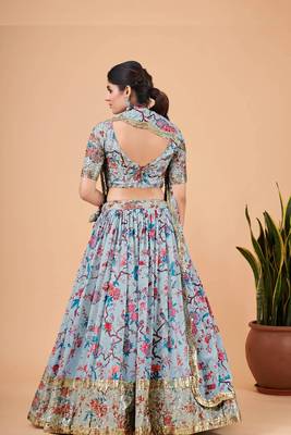 Digital Print Georget Multi Sequnce Work Lehenga Choli With Unstitched Blouse and Stitched print Dupatta For Women 3