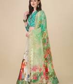 Digital Print Satin SemiStitched Lehenga Choli With Unstitched Blouse and Sequnce Work Orgenza Dupatta For Women