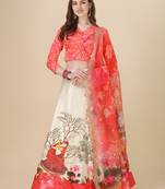 Digital Print  Satin SemiStitched Lehenga Choli With Unstitched Blouse and Sequnce Work Orgenza Dupatta For Women
