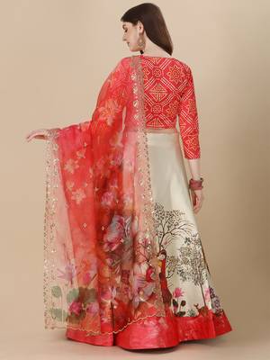 Digital Print  Satin SemiStitched Lehenga Choli With Unstitched Blouse and Sequnce Work Orgenza Dupatta For Women 3