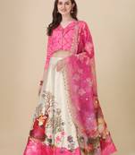 Digital Print Satin SemiStitched Lehenga Choli With Unstitched Blouse and Sequnce Work Orgenza Dupatta For Women