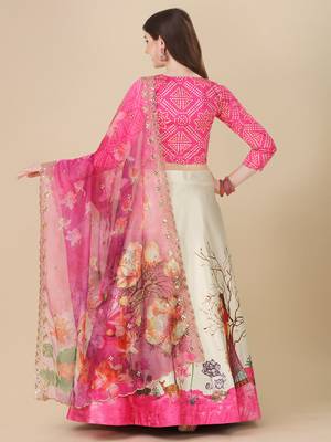 Digital Print Satin SemiStitched Lehenga Choli With Unstitched Blouse and Sequnce Work Orgenza Dupatta For Women 3