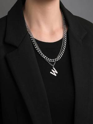 Silver plated w pendant chain 1