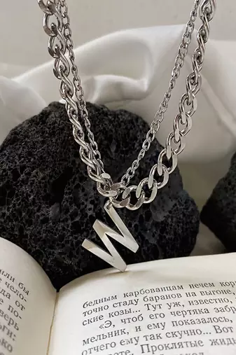 Silver plated w pendant chain