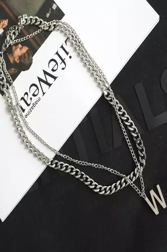 Silver plated w pendant chain