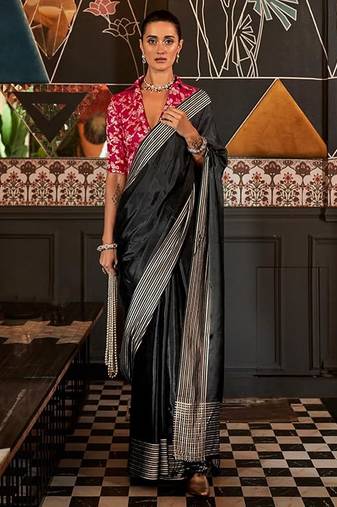Black Silk Weaving Viscose Zari Weaving Rich Pallu Saree With Blouse For Women