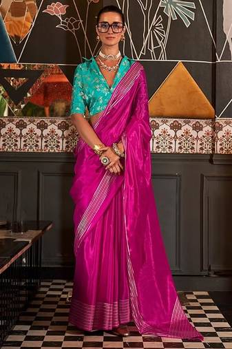 Pink Silk Weaving Viscose Zari Weaving Rich Pallu Saree With Blouse For Women