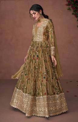 Mahendi embroidered organza anarkali salwar suit 1