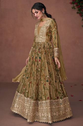 Mahendi embroidered organza anarkali salwar suit