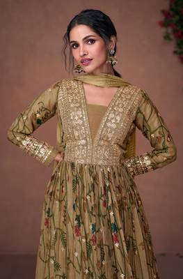 Mahendi embroidered organza anarkali salwar suit 2