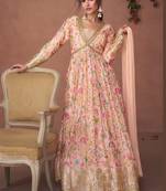 Peach embroidered organza anarkali salwar suit